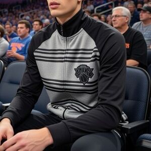 NBA Knicks Black and Gray Zip-Up Sweater